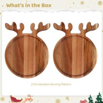 Toyosport Solid Wooden Serving Platter with Antler Handle, Creative Breakfast Afternoon Tea Tray Wooden Fruit Platter Snack Plate Wooden Tray Decor Dish