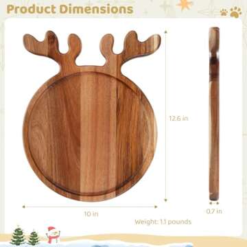 Toyosport Solid Wooden Serving Platter with Antler Handle, Creative Breakfast Afternoon Tea Tray Wooden Fruit Platter Snack Plate Wooden Tray Decor Dish