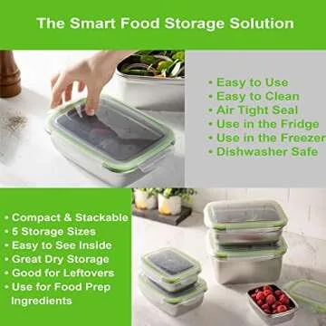 HOMEARRAY Stainless Steel Food Storage Containers | Leak Proof & Airtight Lids | Set of 5 Containers BPA Free that are Dishwasher & Freezer Safe