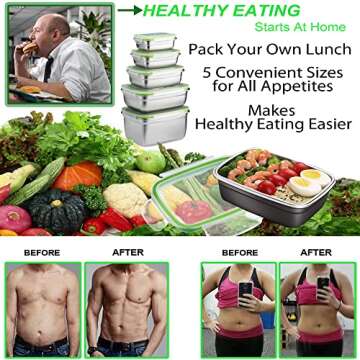 HOMEARRAY Stainless Steel Food Storage Containers | Leak Proof & Airtight Lids | Set of 5 Containers BPA Free that are Dishwasher & Freezer Safe