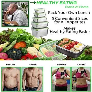 HOMEARRAY Stainless Steel Food Storage Containers | Leak Proof & Airtight Lids | Set of 5 Containers BPA Free that are Dishwasher & Freezer Safe