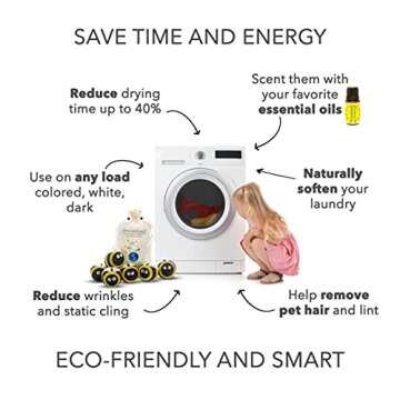 Friendsheep Wool Dryer Balls 6 Pack XL Organic Premium Reusable Cruelty Free Handmade Fair Trade No Lint Fabric Softener Honey Bee Bumblebee - Busy Bees