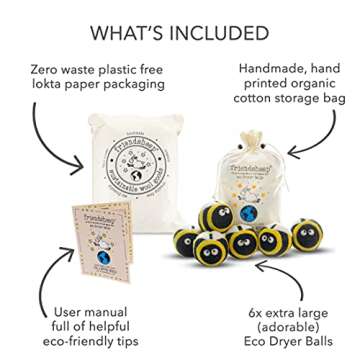 Friendsheep Wool Dryer Balls 6 Pack XL Organic Premium Reusable Cruelty Free Handmade Fair Trade No Lint Fabric Softener Honey Bee Bumblebee - Busy Bees