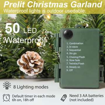 HomeKaren 9ft Prelit Christmas Garland with 50 LED Lights