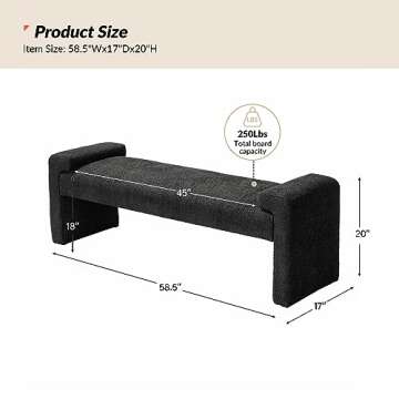 HULALA HOME 58.5" End of Bed Bench, Modern Fabric Upholstered Entryway Bench, Footrest Stool Accent ...