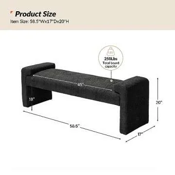 HULALA HOME 58.5" End of Bed Bench, Modern Fabric Upholstered Entryway Bench, Footrest Stool Accent ...