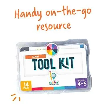 Carson Dellosa Be Clever Wherever Math Tool Kit, Grades 4-5 Math Manipulatives for Multiplication, Division, and Fractions with Math Charts, EZ-Spin Wheel, Math Cubes, and Reference Sticker (14 pc)