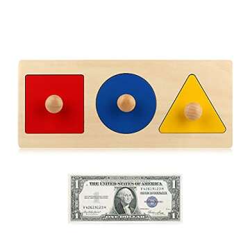 Montessori Multiple Shape Puzzle First Shapes Jumbo Knob Wooden Puzzle Geometric Shape Puzzle Toddler Preschool Learning Material Sensorial Toy for Toddler Shape & Color Sorter (3 Pieces)
