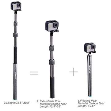 Smatree Carbon Fiber Detachable Extendable Floating Pole Selfie Stick Compatible for AKASO Brave 7 LE/G*Pro MAX/G*Pro 12/11/10/9/8/7/6/5/4/3 Plus/3/Session/G*Pro 2018/DJI OSMO Action 4/3/2 Camera