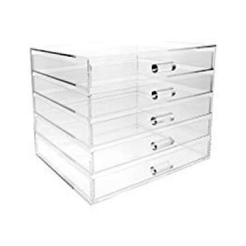 Ikee Design Large Premium Acrylic Jewelry Organizers with 5 Drawers, Acrylic Jewelry Box, Jewelry Di...