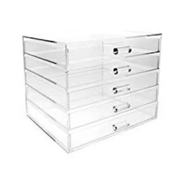 Ikee Design Large Premium Acrylic Jewelry Organizers with 5 Drawers, Perfect for Vanity or Desktop