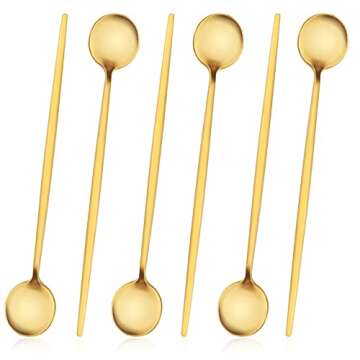IFeico Iced Tea Spoon, 7.5-Inch Long Handle Stirring Spoons, Matte Gold Coffee Spoons, 18/10 Stainless Steel Dessert Spoon for Ice Cream, Cocktail Mixing Spoons, Set of 6