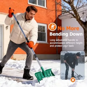 64" Long Handle Snow Shovel, Heavy Duty Metal Snow Shoveling Tool with 16" Wide Blade, 32mm Wide Erg...