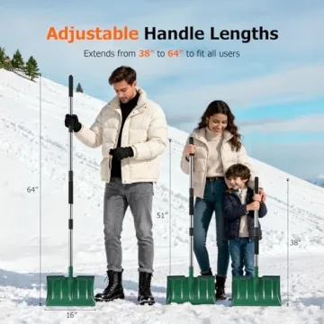 64" Heavy-Duty Snow Shovel with Ergonomic Grip and Adjustable Handle