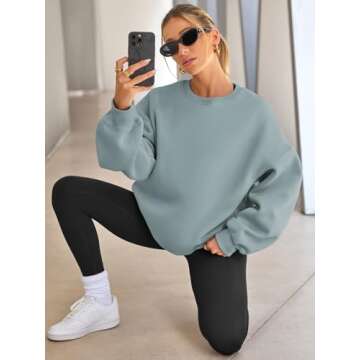 EFAN Womens Oversized Sweatshirts Hoodies Fleece Crewneck Sweaters Casual Tops Comfy Fall Fashion Outfits Winter Clothes 2025 LightGreen S