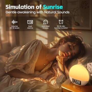 Geuuap Sunrise Alarm Clock White Noise Sound Machine with 25 Soothing Sounds, 17 Night Lights, Bluet...