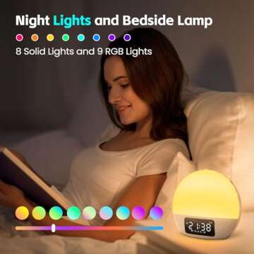 Geuuap Sunrise Alarm Clock White Noise Sound Machine with 25 Soothing Sounds, 17 Night Lights, Bluetooth Speaker Wake Up Light Alarm Clock for Bedrooms, Heavy Sleepers, Baby, Kids