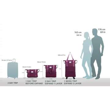 NiceUU Travel Rolling Duffel Bag with Removable Wheels,Expandable Foldable Carry-On Luggage for Trip...