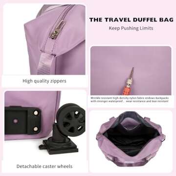 NiceUU Travel Rolling Duffel Bag with Removable Wheels,Expandable Foldable Carry-On Luggage for Trip or Hospitalization (purple)