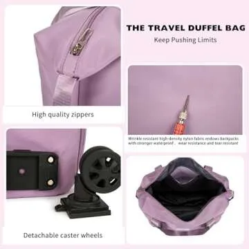 NiceUU Travel Rolling Duffel Bag with Removable Wheels,Expandable Foldable Carry-On Luggage for Trip or Hospitalization (purple)