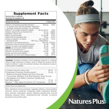 Natures Plus Hema-Plex Iron - 60 Slow-Release Mini-Tabs - 85 mg Chelated Iron - Total Blood Health - with Vitamin C & Bioflavonoids - Vegan, Gluten Free - 30 Servings