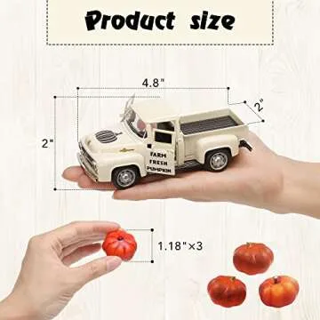 NEWLIGHTURE Fall Pumpkin Truck Decor Mini Harvest Metal Farm Truck with 3 Pumpkins | Vintage Diecast Model for Tiered Tray Home Décor 4.8 inches