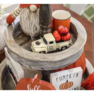 NEWLIGHTURE Fall Pumpkin Truck Decor Mini Harvest Metal Farm Truck with 3 Pumpkins | Vintage Diecast Model for Tiered Tray Home Décor 4.8 inches