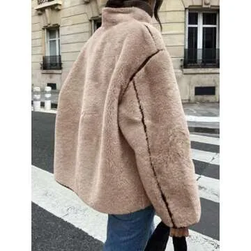 Tankaneo Womens Faux Fur Jackets Warm Winter Casual Button Down Stand Collar Long Sleeve Shaggy Outwear Coats