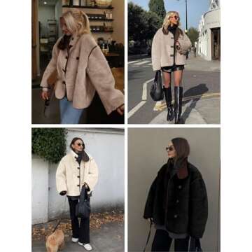 Tankaneo Womens Faux Fur Jackets Warm Winter Casual Button Down Stand Collar Long Sleeve Shaggy Outwear Coats