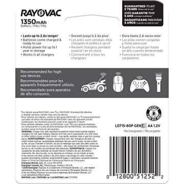 Rayovac AA Rechargeable Batteries - 8 Count Pack
