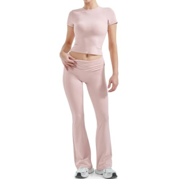 SUUKSESS Women 2 Piece Lounge Sets: Buttery Soft Y2K Flare Pants & Fitted Tees