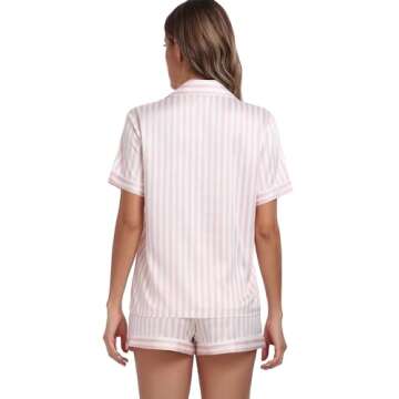 Serenedelicacy Women's Satin Pajama Set 2-Piece Sleepwear Loungewear Button Down Short Sleeve Silky ...