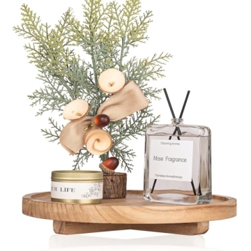 Round Wooden Tray for Kitchen & Bathroom Decor