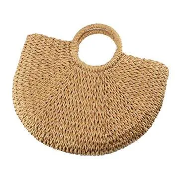 YYW Straw Bag For Women Hand-Woven Round Rattan Summer Beach Bag Large Straw Handbags (Brown)