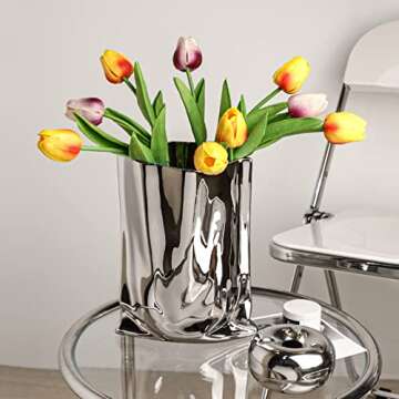 BLOFLO Silver Ceramic Vase for Modern Home Decor