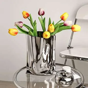BLOFLO Silver Ceramic Vase for Modern Home Decor