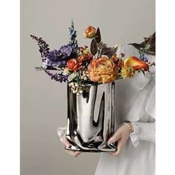 BLOFLO Silver Ceramic Vase for Modern Home Decor