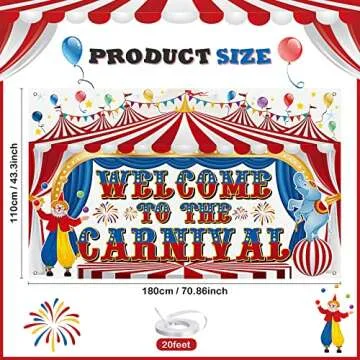 Remagr Large Circus Carnival Backdrop 71 x 43 Inch Welcome to The Carnival Banner Backdrop Photo Background for Carnival Circus Theme Party Decorations Birthday Party Supplies Photo Props