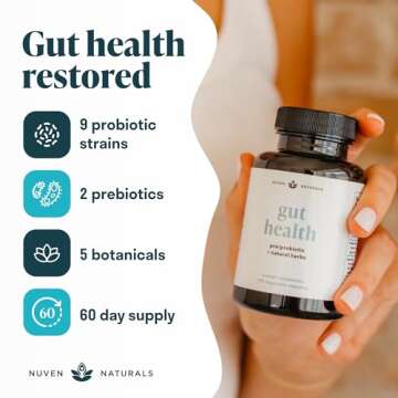 Nuven Naturals All-in-One Gut Health w/Probiotics, Prebiotics, Digestion-Supporting Herbs, and Adaptogens - Leaky Gut Repair Formula to Support Gut Lining, Aid in Digestion, and Promote Good Bacteria