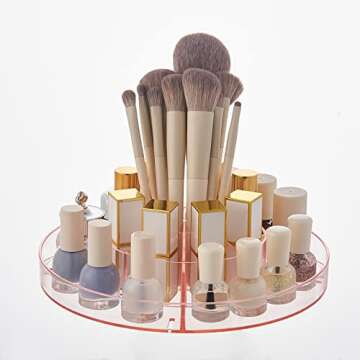 SUNFICON Rotating Makeup Holder Organizer Crystal Pink 360 Rotation Cosmetic Storage Holder Turntabl...