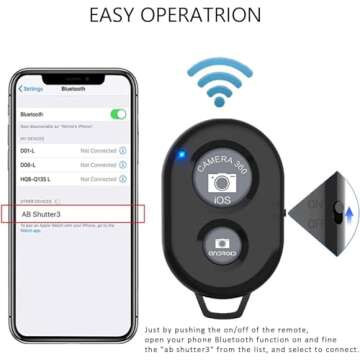 eCostConnection Wireless Remote Control Shutter Buttons for iPhone and Android Smartphones, 1, Black, Round with Microfiber Cleaning Cloth
