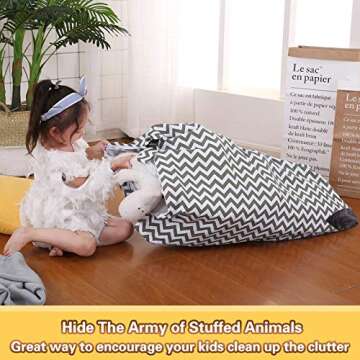 Stuffed Animal Bean Bag Storage for Kids and Adults. Premium Canvas Bean Bag Chair Cover - COVER ONLY(Chevron Print Grey 200 L/52 Gal)
