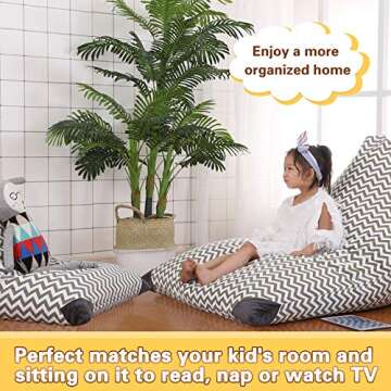 Stuffed Animal Bean Bag Storage for Kids and Adults. Premium Canvas Bean Bag Chair Cover - COVER ONLY(Chevron Print Grey 200 L/52 Gal)