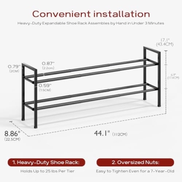 Expandable Shoe Rack for Closet - 18" to 44" Adjustable