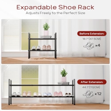 Expandable Shoe Rack for Closet - 18" to 44" Adjustable