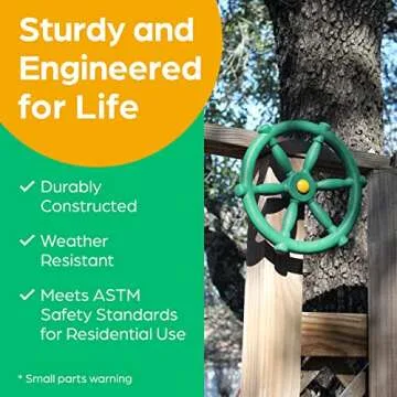 Jungle Gym Kingdom Playground Accessories - Pirate Ship Wheel for Kids Outdoor Playhouse, Treehouse, Backyard Playset Or Swingset - Wooden Attachments Parts (Green)