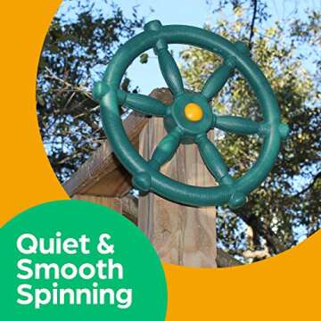 Jungle Gym Kingdom Playground Accessories - Pirate Ship Wheel for Kids Outdoor Playhouse, Treehouse, Backyard Playset Or Swingset - Wooden Attachments Parts (Green)