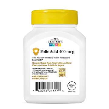 21st Century Folic Acid 400 mcg Tablets, 250 Count