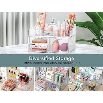 Makeup Organizer for Vanity,Clear Acrylic Bathroom Coutertop Organization and Storage with Drawers for Beauty Cosmetic Skincare for Organizers Perfume Lipstick
