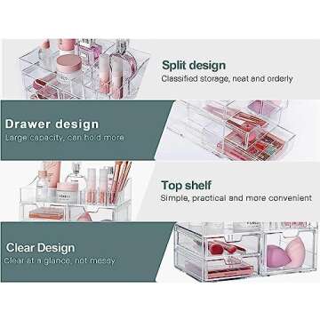 Makeup Organizer for Vanity,Clear Acrylic Bathroom Coutertop Organization and Storage with Drawers for Beauty Cosmetic Skincare for Organizers Perfume Lipstick